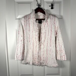 Nic + Zoe Woven Short Blazer Cream and Pink Textured Womens Size Petite Medium